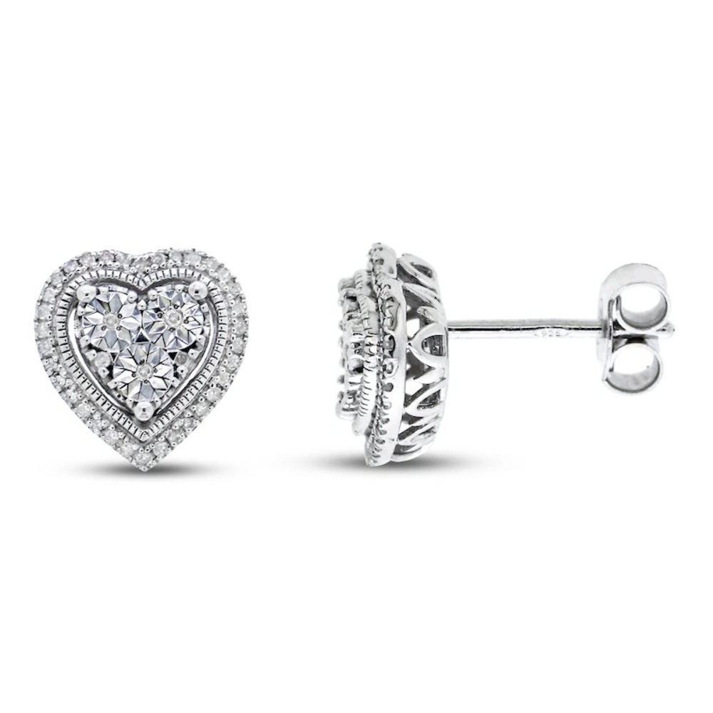 Diamond Heart Earrings 1/10 ct tw Sterling Silver 925